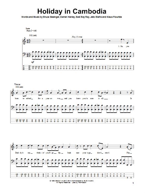 holiday in cambodia bass tab